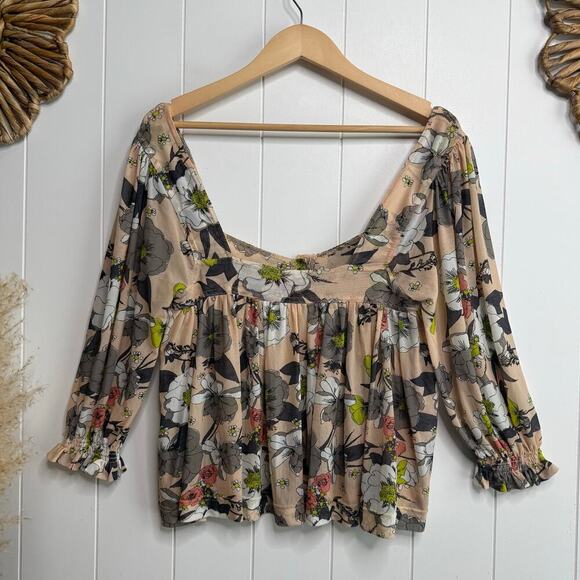 Free People floral top pleated babydoll lightweight XS - Picture 7 of 8